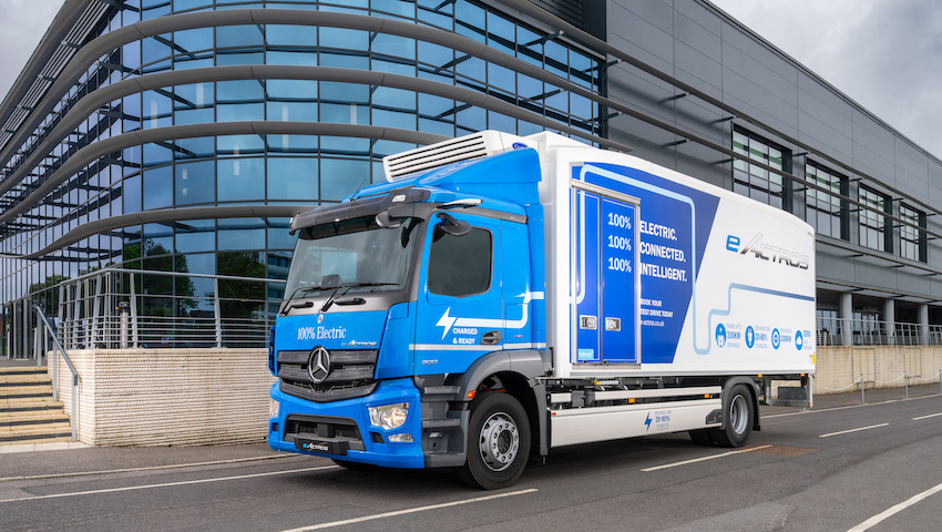 Mercedes-Benz Trucks UK Solomon Commercials fridge-bodied eActros electric truck.