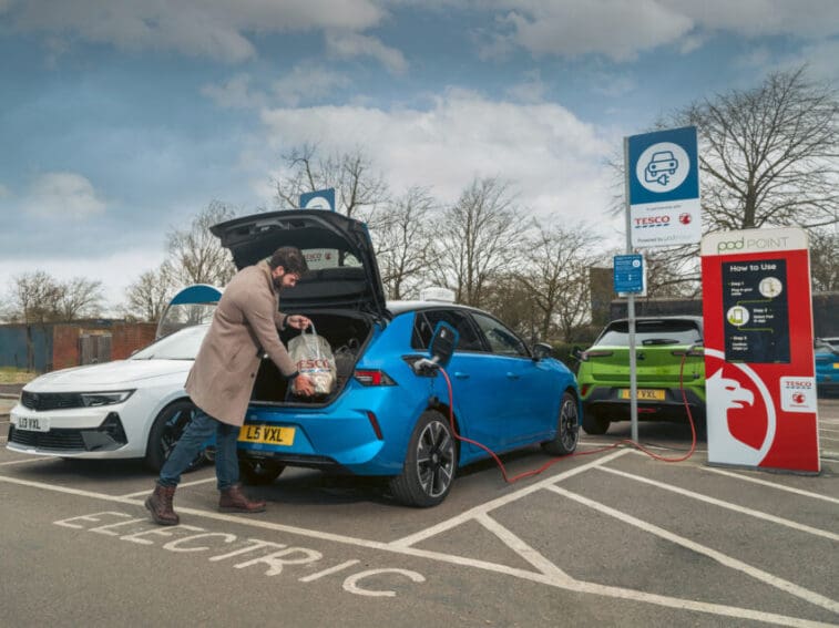 Vauxhall is offering a year’s free public charging to new customers as part of a deal with supermarket chain Tesco.